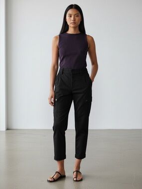White House Black Market The Slim Crop Mid Rise Utility Cargo Pants Black Size 8